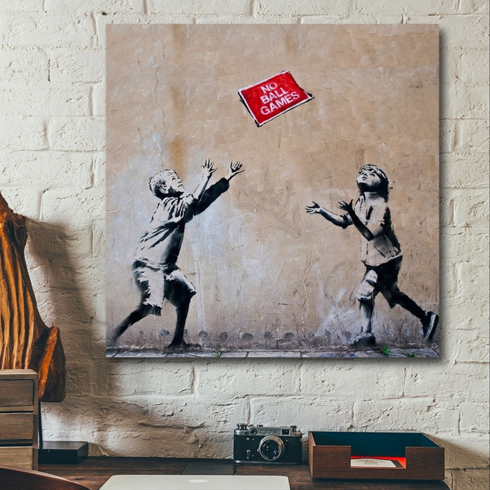 Banksy • No Ball Games 12x12 Canvas Wall Art Graffiti Print Abstract Painting